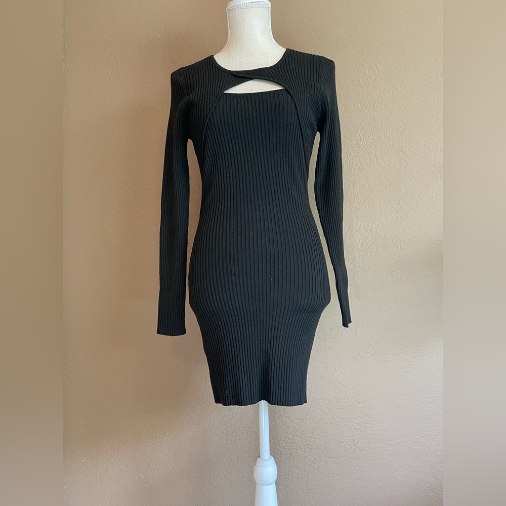 Black, long sleeve, ribbed dress